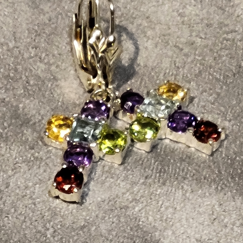 Beautiful multi gemstone cross earrings
